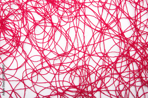 red threads on white background