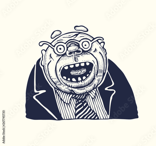 Amazed man in round glasses. Drawing Style. Vector illustration.