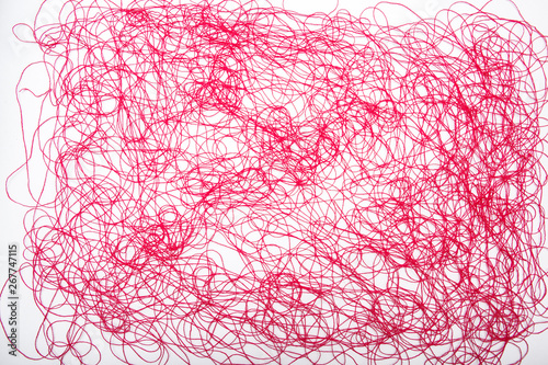 red threads on white background