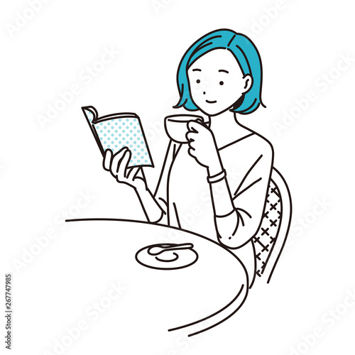 カフェで読書する女性