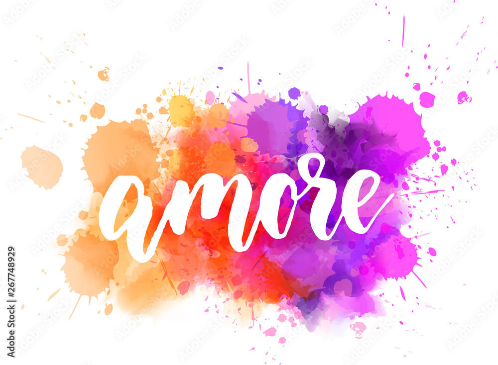 Obraz Napis Amore na splash farby akwarelowe