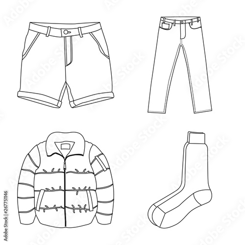 Vector illustration of man and clothing icon. Set of man and wear vector icon for stock.