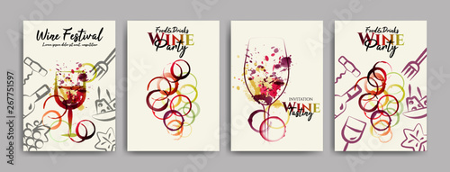 Photo collection of templates with designs for wine, wine and food events