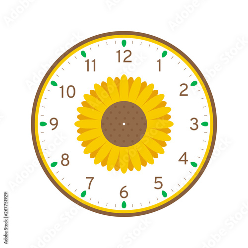 Sunflower Printable Clock Face Template Isolated on White Background