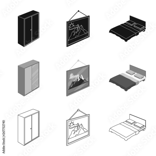 Vector illustration of bedroom and room sign. Collection of bedroom and furniture stock symbol for web.