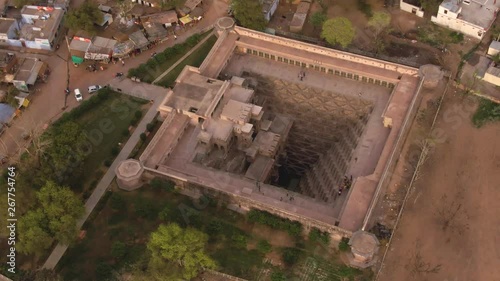 Chand Baori stepp well, Abhaneri, India, 4k aerial drone footage