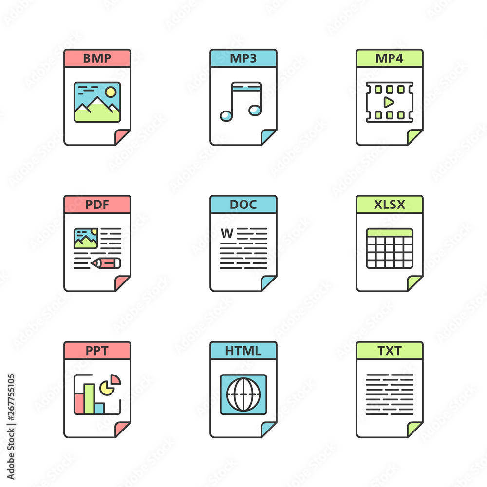 Files format color icons set