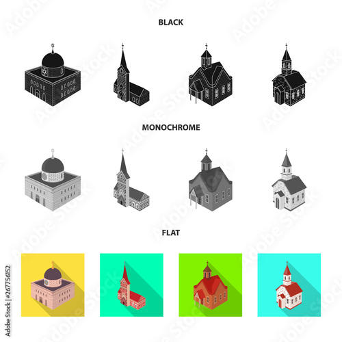 Vector illustration of temple and historic sign. Set of temple and faith vector icon for stock.