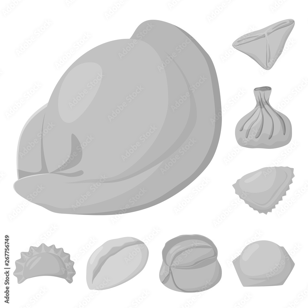 Vector design of dumplings and stuffed logo. Set of dumplings and dish stock symbol for web. Vector design of dumplings and stuffed logo. Set of dumplings and dish stock symbol for web.