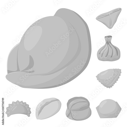 Vector design of dumplings and stuffed logo. Set of dumplings and dish stock symbol for web.