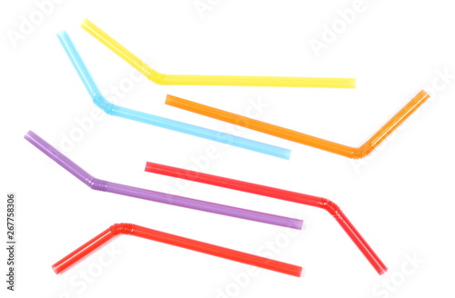 Fotografie Colorful drinking straws isolated on white background, top view