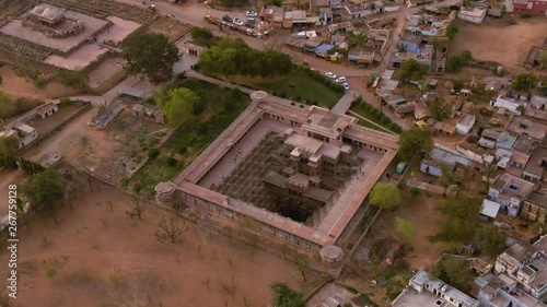 Chand Baori stepp well, Abhaneri, India, 4k aerial drone footage