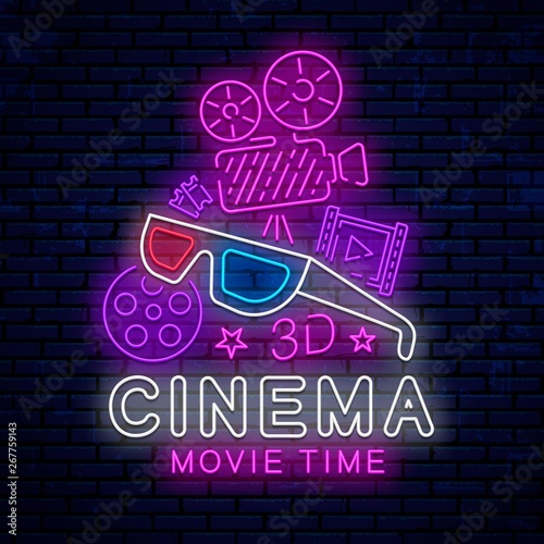 Cinema, bright neon sign, logo, emblem, icon, decoration, design element for ...