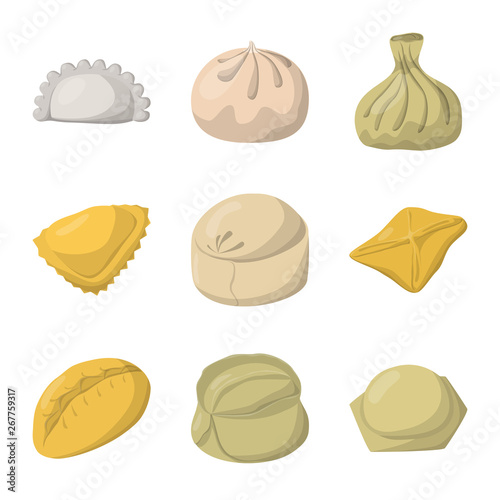 Isolated object of dumplings and food  symbol. Collection of dumplings and stuffed vector icon for stock.