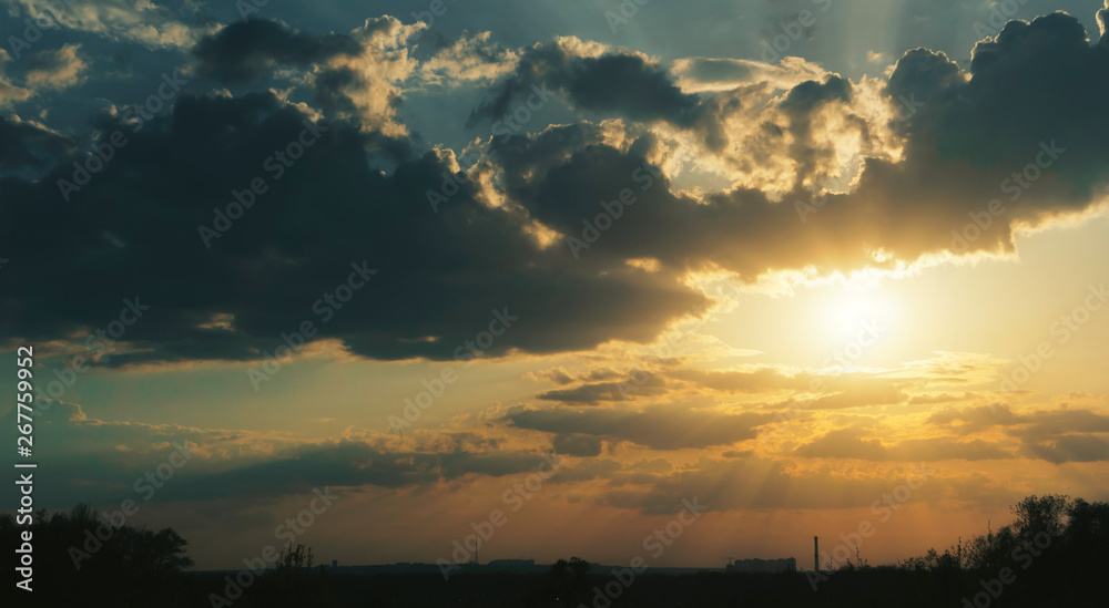 sunset panorama with magic clouds