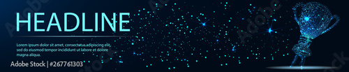 trophy cup. Polygonal wireframe  low poly Vector, Banner. Abstract image of a starry sky or space, consisting of points, lines, n the form of stars and the universe. Low poly vector