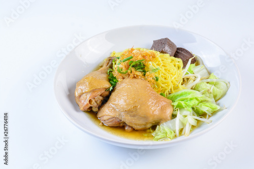 Dish with fresh homemade chicken soup, noodles and vegetables