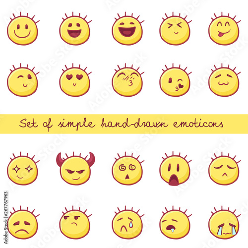 Colour Set of Simple Hand-drawn Emoticons, smiley.