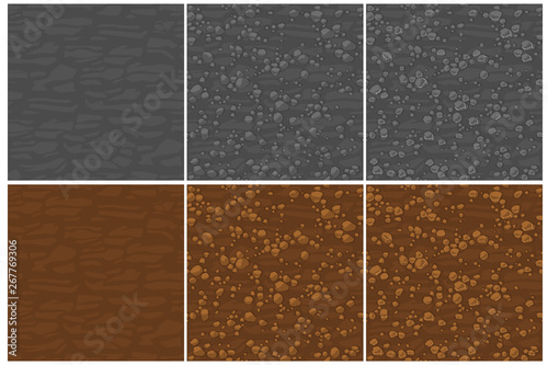 Cartoon seamless texture ground with small stones, 3 step drawing.. Cute seamless pattern stone. Seamless vector texture. Stones on separate layers.