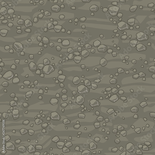 Cartoon seamless texture ground with small stones for concept design. Cute seamless pattern grey stone. Seamless vector texture. Stones on separate layers.