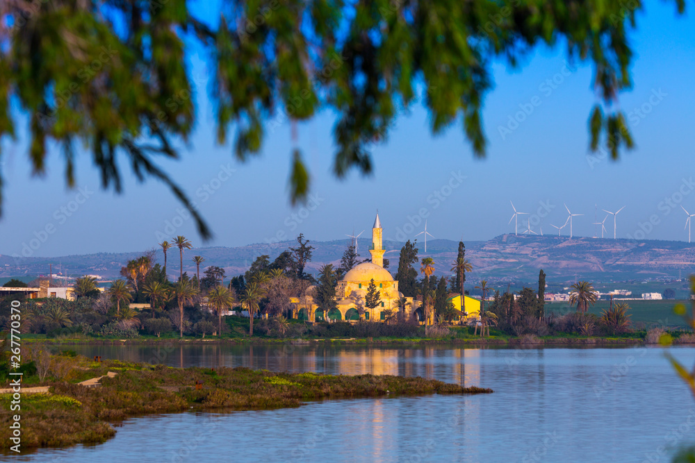 The ancient Hala Sultan Tekke or Mosque of Umm Haram in the Islamic religion is a Muslim shrine. Salt lake in Larnaca. Cyprus.