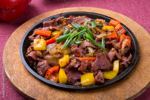 Meat mix sizzler prepared and served