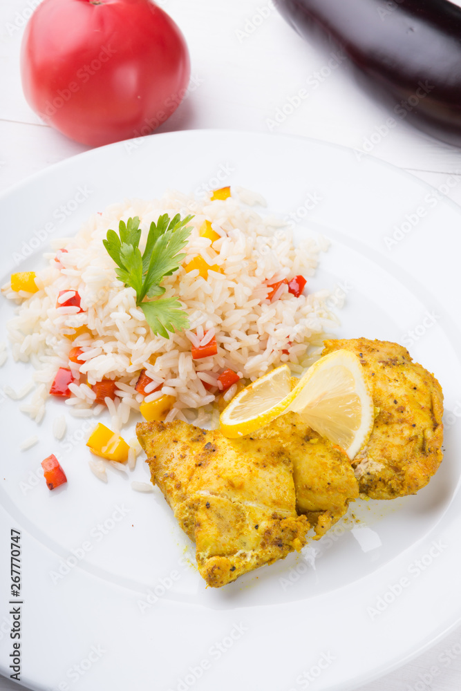 Cooked chicken with rice Cooked chicken with rice