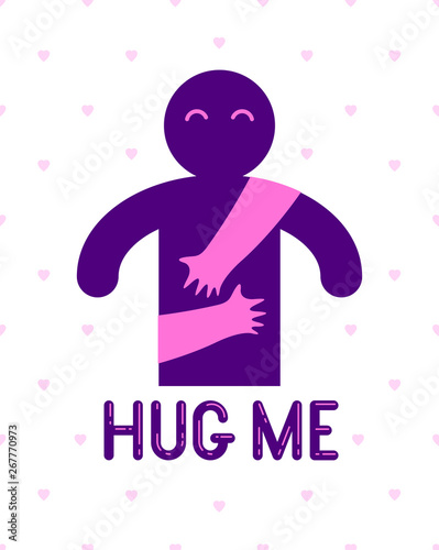 Beloved man with care hands of a lover woman hugging and caresses his chest, vector icon logo or illustration in simplistic symbolic style.