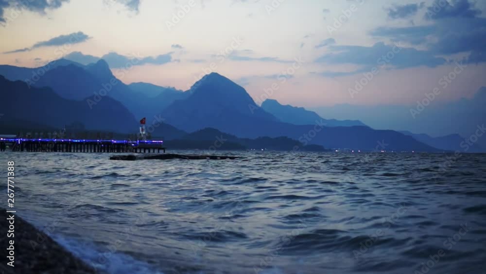 Sea sunset with mountains in the background. Turkey, Kemer.