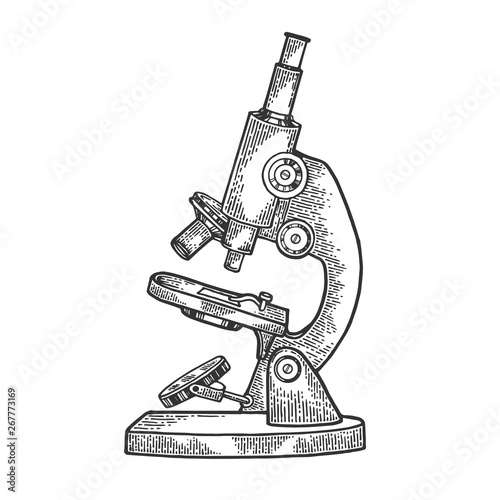 Old Microscope sketch engraving vector illustration. Scratch board style imitation. Hand drawn image.