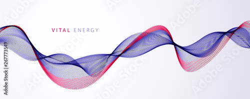 Wave of flowing particles modern relaxing illustration. Round dots vector abstract background. Beautiful wave shaped array of blended points.