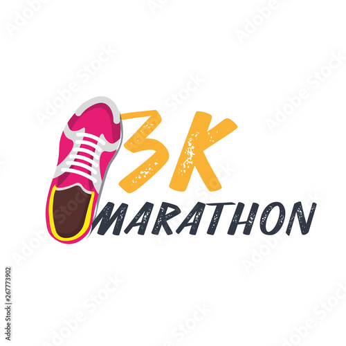 3K Marathon Run Event with sneakers. Vector illustration.