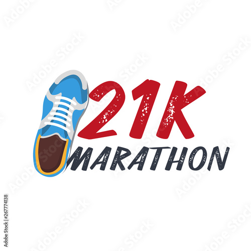 21K Marathon Run Event with sneakers. Vector illustration.