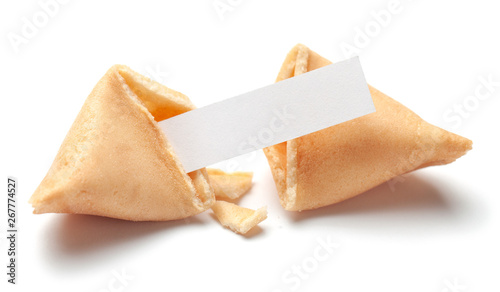 Chinese fortune cookies. Cookies with empty blank inside for prediction words. Isolated on white background. photo