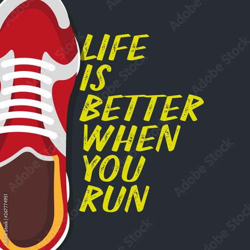 Sports quote on dark background with sneakers.