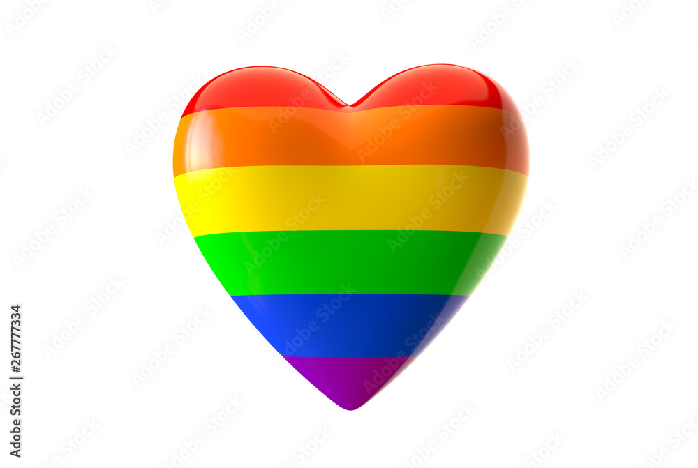 3D render of LGBT rainbow colored heart shape isolated on white background 3D render of LGBT rainbow colored heart shape isolated on white background