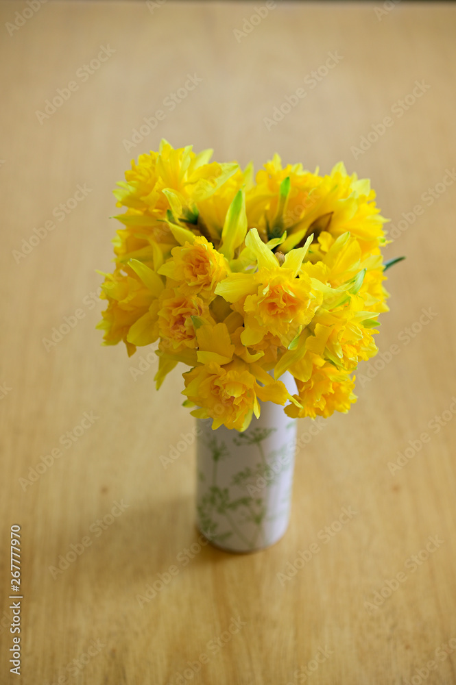 Yellow daffodil flowers in vase.