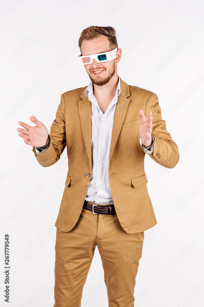 man with 3d glasses. people and emotion concept. man with 3d glasses. people and emotion concept.