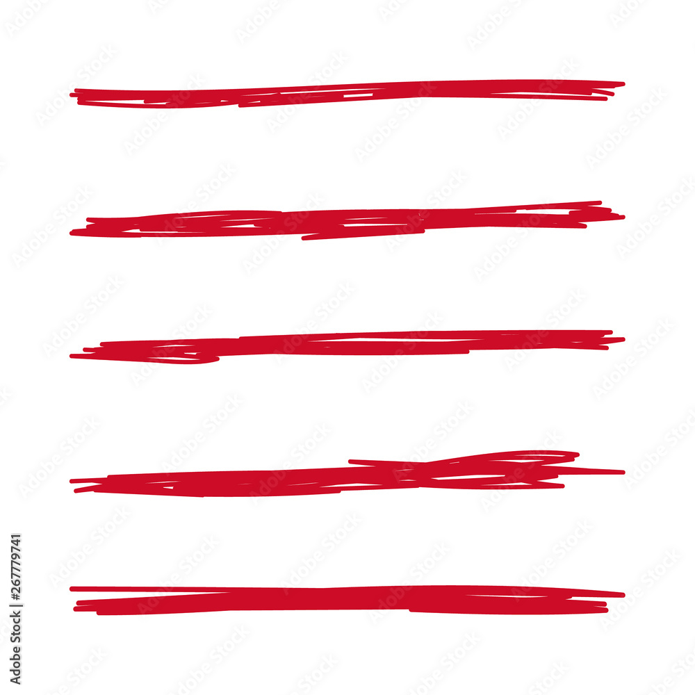 Vector set of hand drawn underline. Felt tip brush smears. Red paint stripe. Vector set of hand drawn underline. Felt tip brush smears. Red paint stripe.
