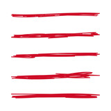 Vector set of hand drawn underline. Felt tip brush smears. Red paint stripe.