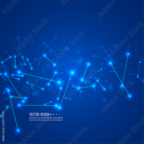 Stream of molecular structures and nano particles. High technology process. Science and neural network concept. Vector abstract background.