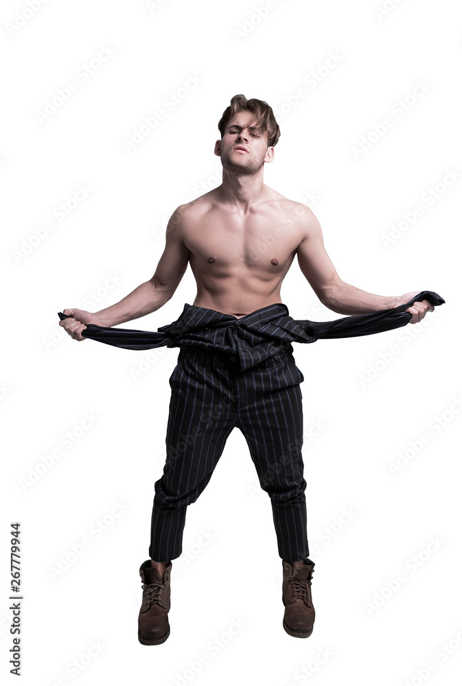 Man saxy isolate. Handsome male fashion portrait. Attractive guy casual posing in studio on white background Man saxy isolate. Handsome male fashion portrait. Attractive guy casual posing in studio on white background
