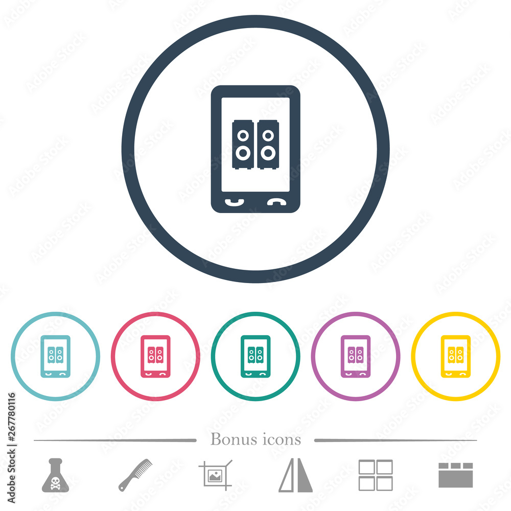 Mobile speakerphone flat color icons in round outlines Mobile speakerphone flat color icons in round outlines