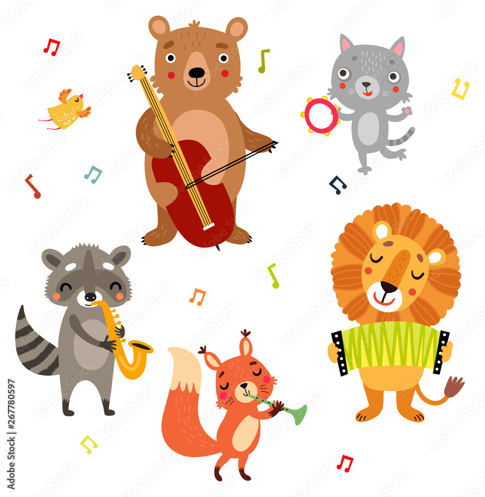 Orchestra. Animals with musical instruments Stock Vector | Adobe Stock