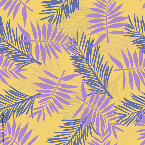 Pattern of tropical palm leaves. jungle seamless vector floral background on pink and orange colors