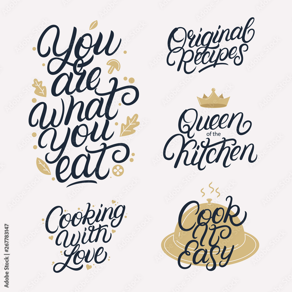 Kitchen related lettering calligraphy set. Kitchen related lettering calligraphy set.