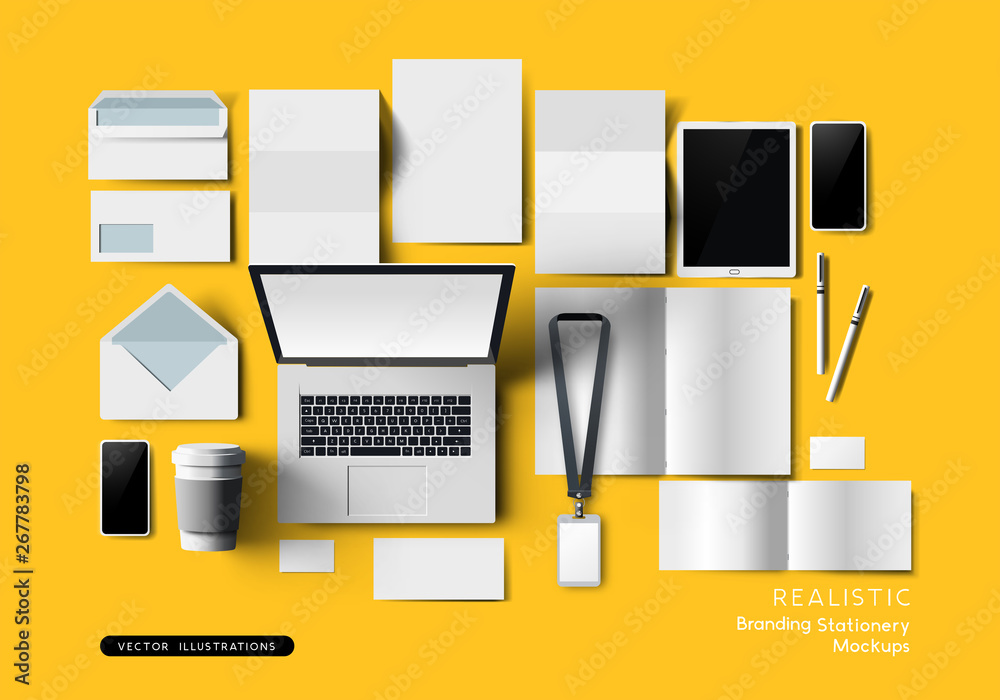 Top View Of Office Stationery Mockup Stock Vector | Adobe Stock