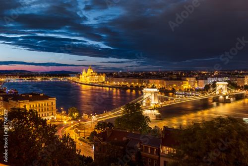 Budapest at night / Amazing night view above Hungarian Parliament in Budapest