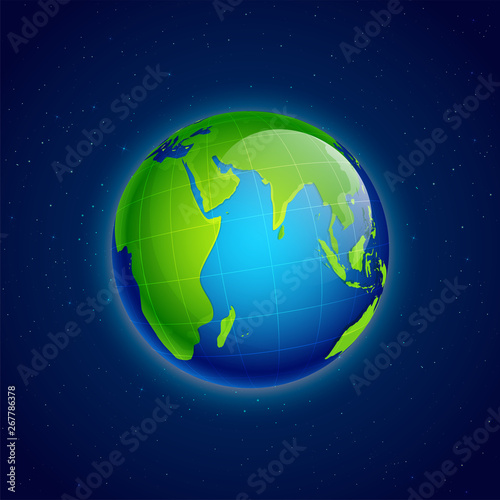 Shiny earth globe on blue background.