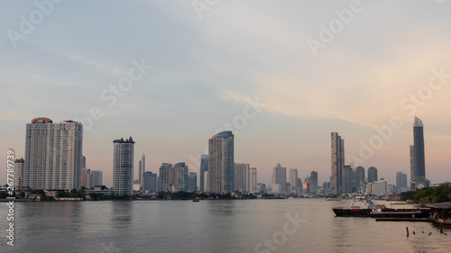 Panoramic view building of city with Chao phraya river Bangkok, Thailand. Cityscape concept © Voranut